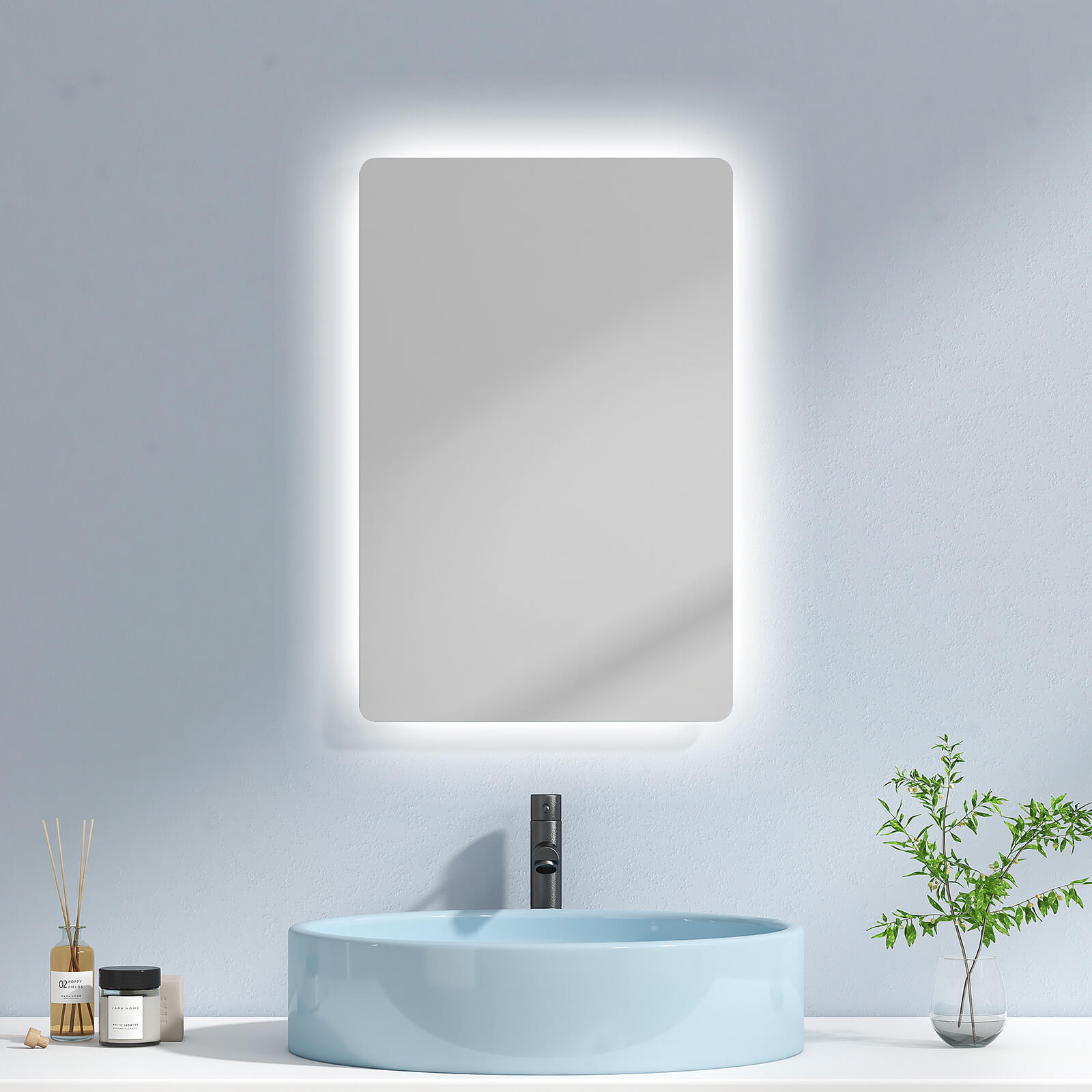 Echteckiger Badspiegel mit integrierter LED-Beleuchtung