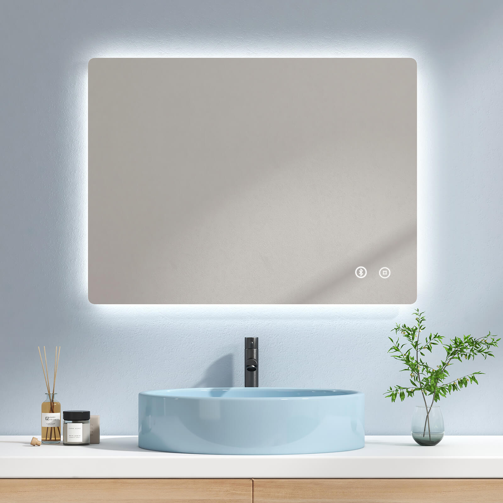 Echteckiger Badspiegel mit integrierter LED-Beleuchtung