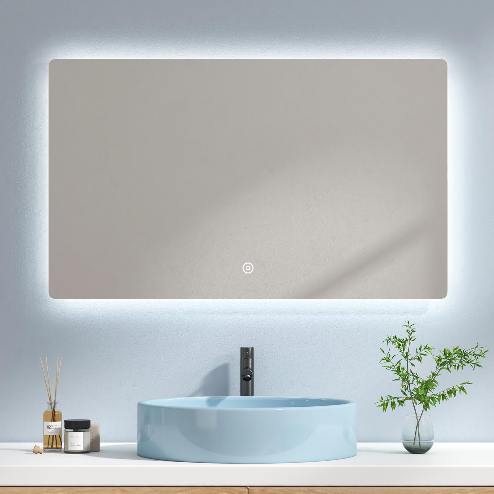 Echteckiger Badspiegel mit integrierter LED-Beleuchtung