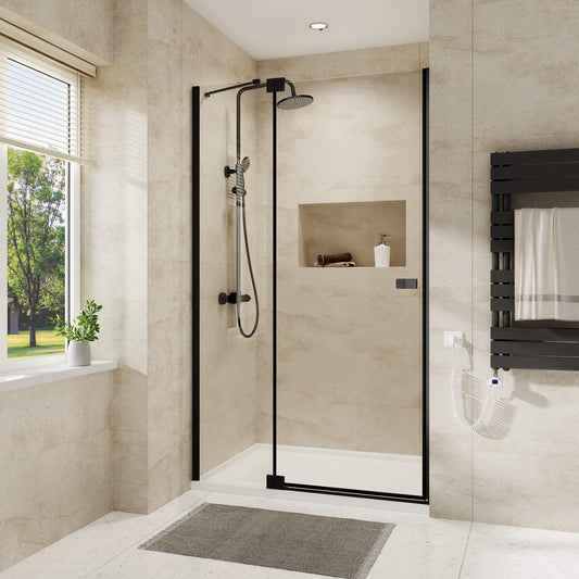 EMKE Falttür Duschabtrennung Glas im modernen Design (Schwarz/Chrom)