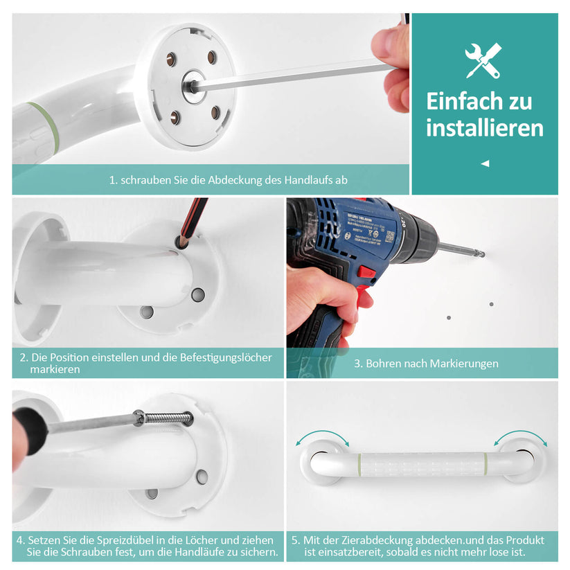 Wandmontiertes Sicherheitsgeländer aus Edelstahl mit rutschfester Oberfläche & Leuchtring - Bild 6