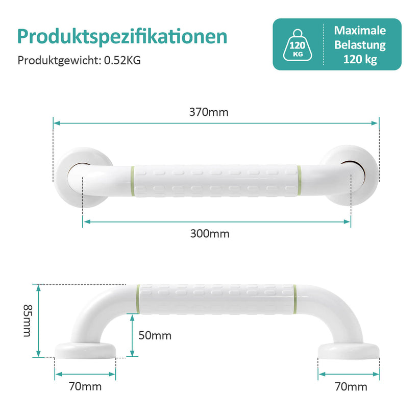 Wandmontiertes Sicherheitsgeländer aus Edelstahl mit rutschfester Oberfläche & Leuchtring - 37 cm - Bild 12