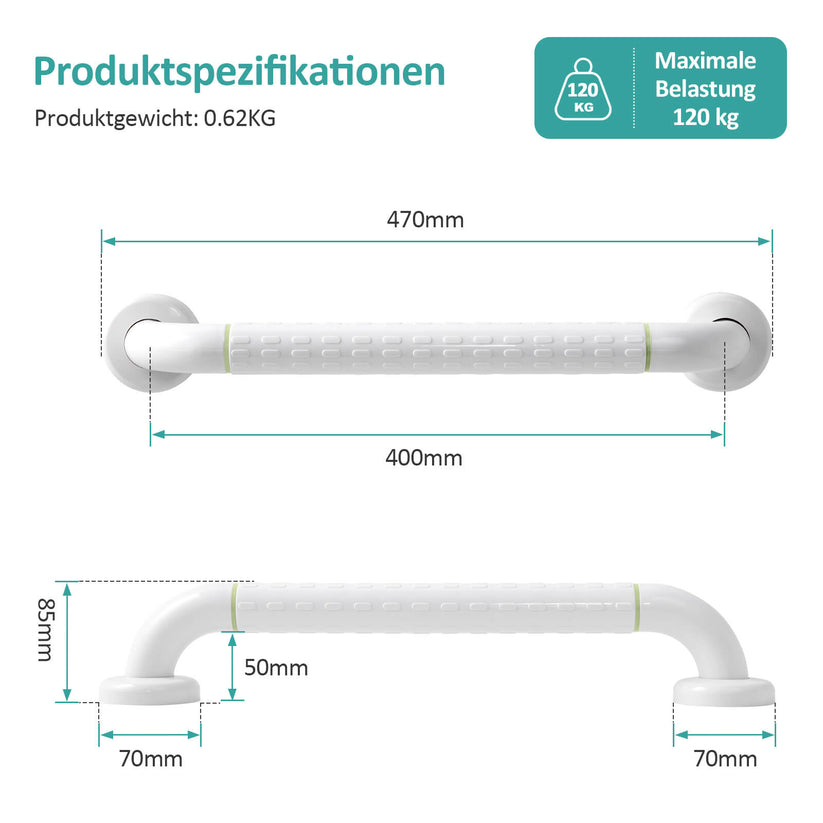 Wandmontiertes Sicherheitsgeländer aus Edelstahl mit rutschfester Oberfläche & Leuchtring - 47 cm - Bild 14