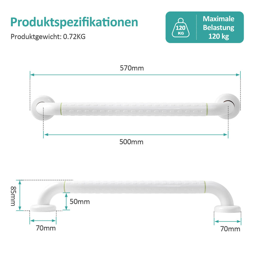 Wandmontiertes Sicherheitsgeländer aus Edelstahl mit rutschfester Oberfläche & Leuchtring - 57 cm - Bild 10