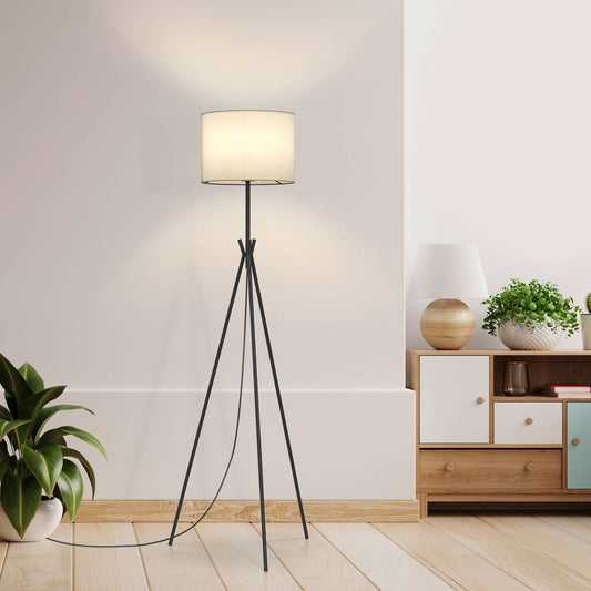 Stehlampe mit dreibeinigem Gestell, Fußschalter & E27-Fassung