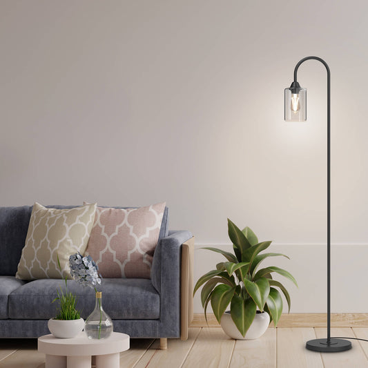 Stehlampe mit Glasschirm, Fußschalter & E27-Fassung
